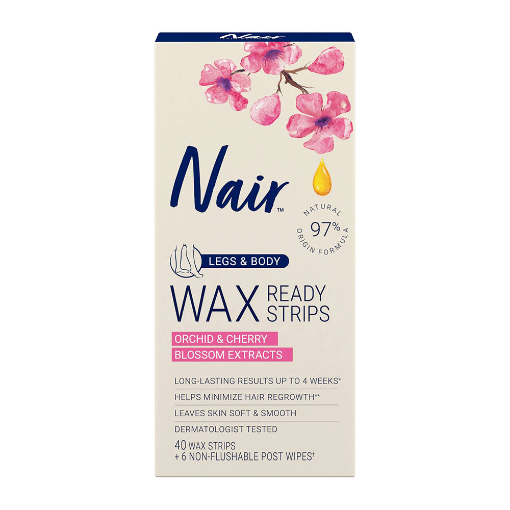 Nair Hair Remover Wax Ready-Strips For Body, 100% Natural, 40 ea